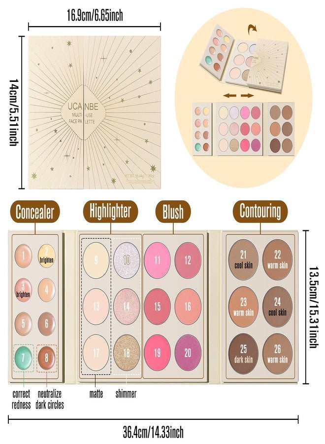 UCANBE 26 Colors 4-in-1 Multi-Use Face Palette, Long-Lasting Makeup Palette with 8 Concealers, 6 Contours, 6 Highlighters and 6 Blushes All In One Palette, High Coverage and Travel-Friendly - Image 2